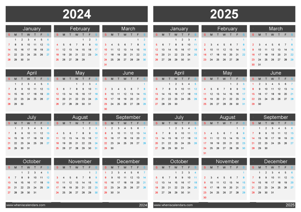 Download 2024 2025 calendar pdf A4 Horizontal 45Y06