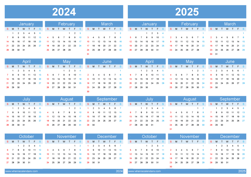 Download calendar 2024 2025 excel A4 Horizontal 45Y07