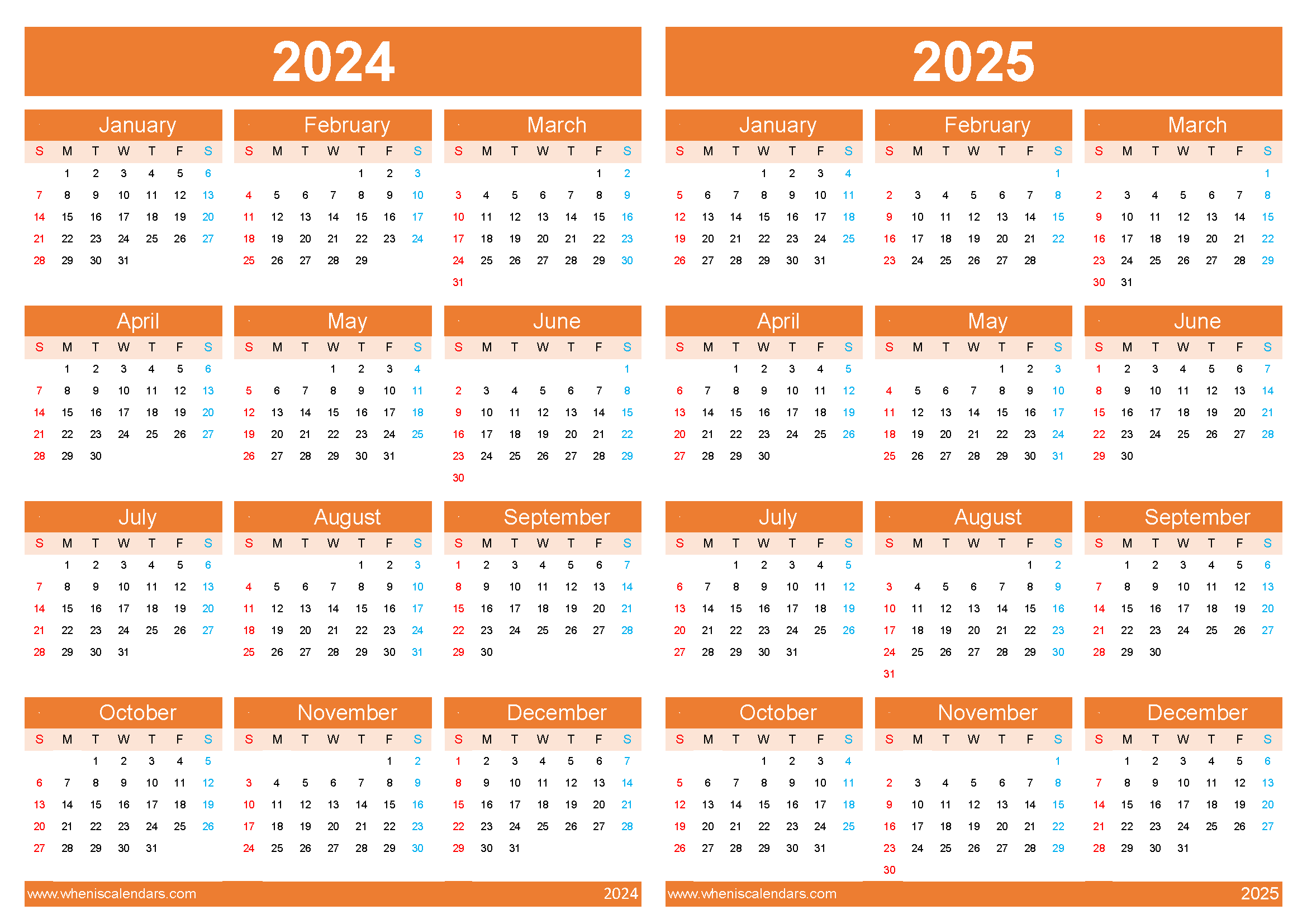 2024 25 calendar printable 45Y10
