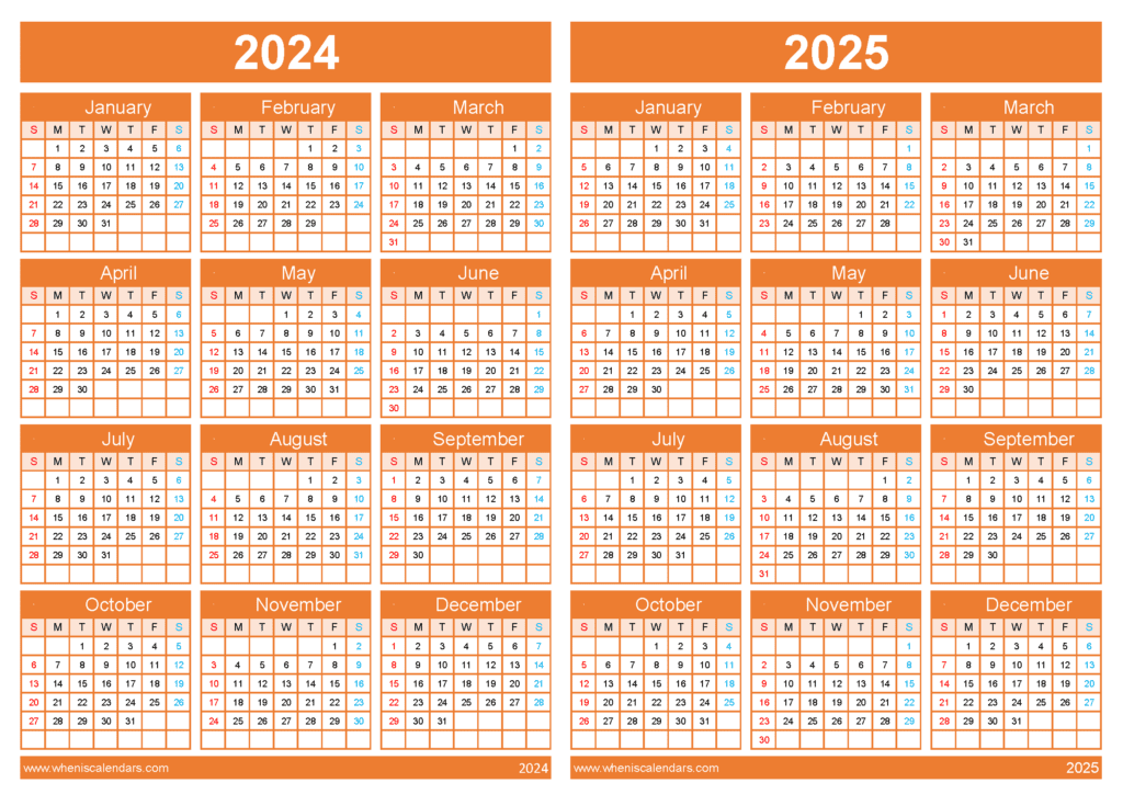 Download printable calendar 2024 2025 A4 Horizontal 45Y11