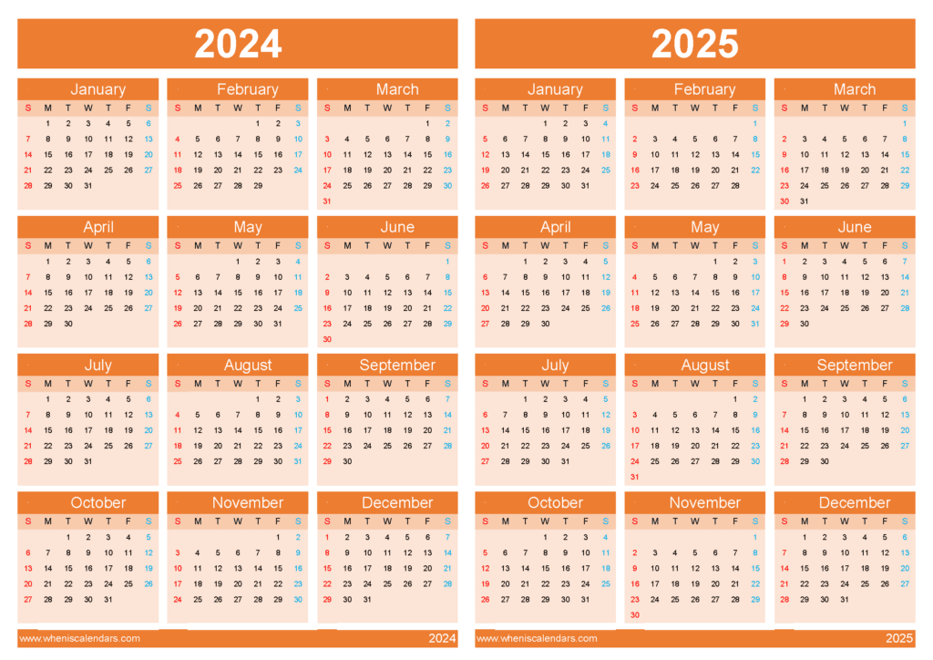 Download free calendar 2024 25 printable A4 Horizontal 45Y12