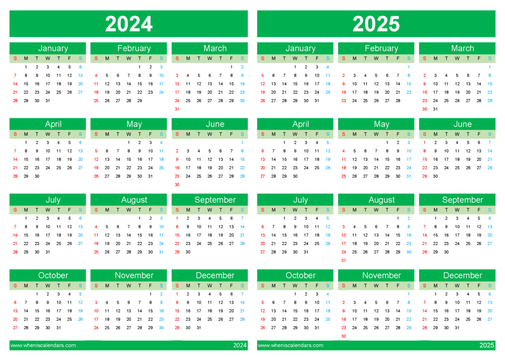 Download 2024 and 2025 academic calendar A4 Horizontal 45Y13