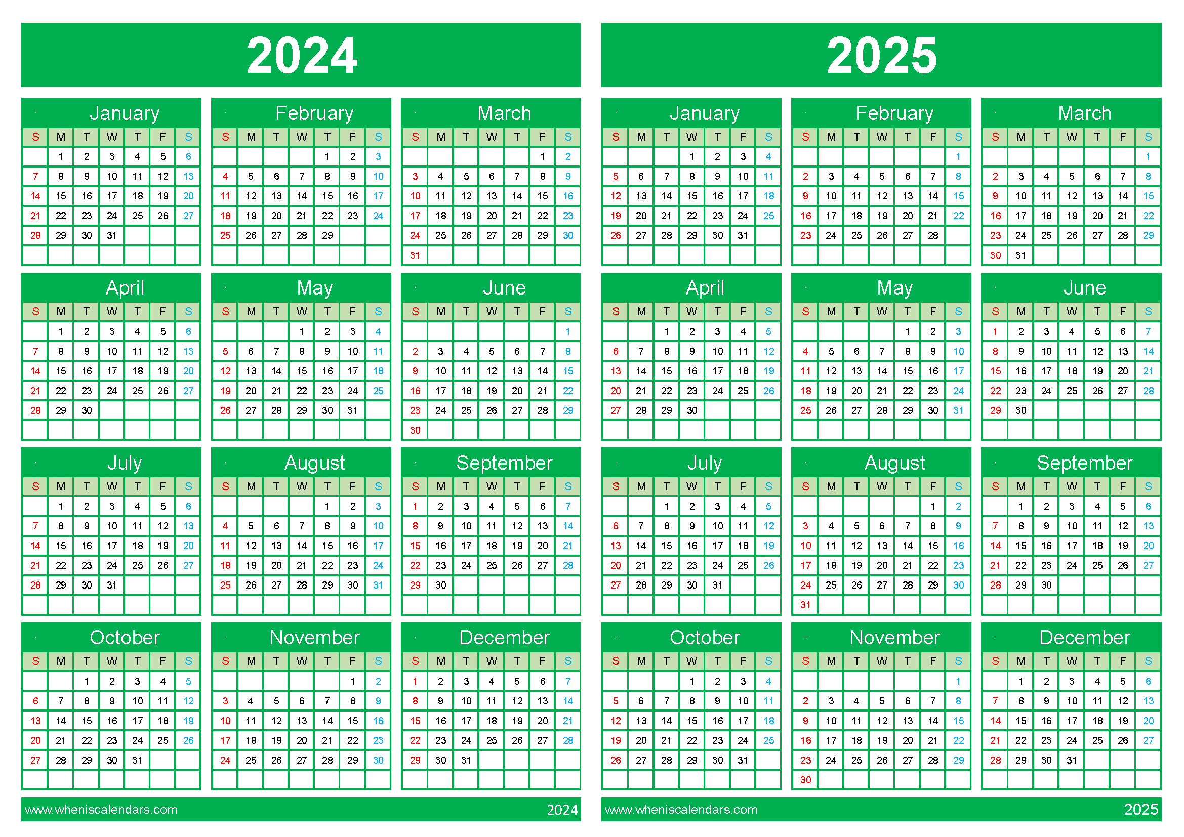 2024 calendar 2025 printable 45Y14