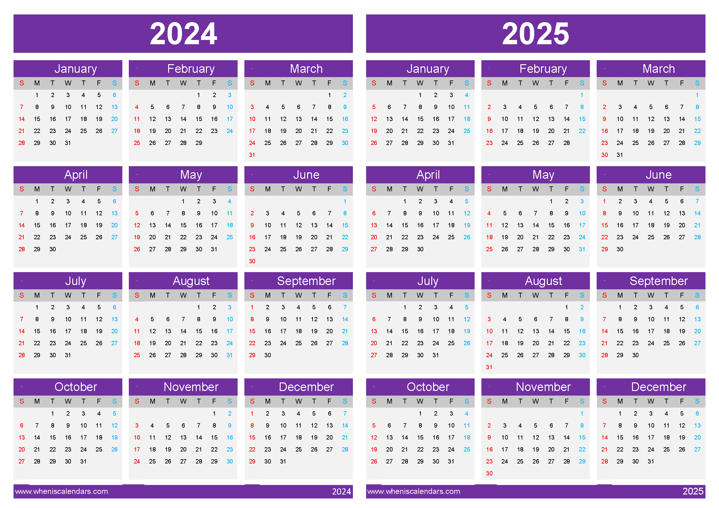 free calendar 2024 and 2025 45Y18
