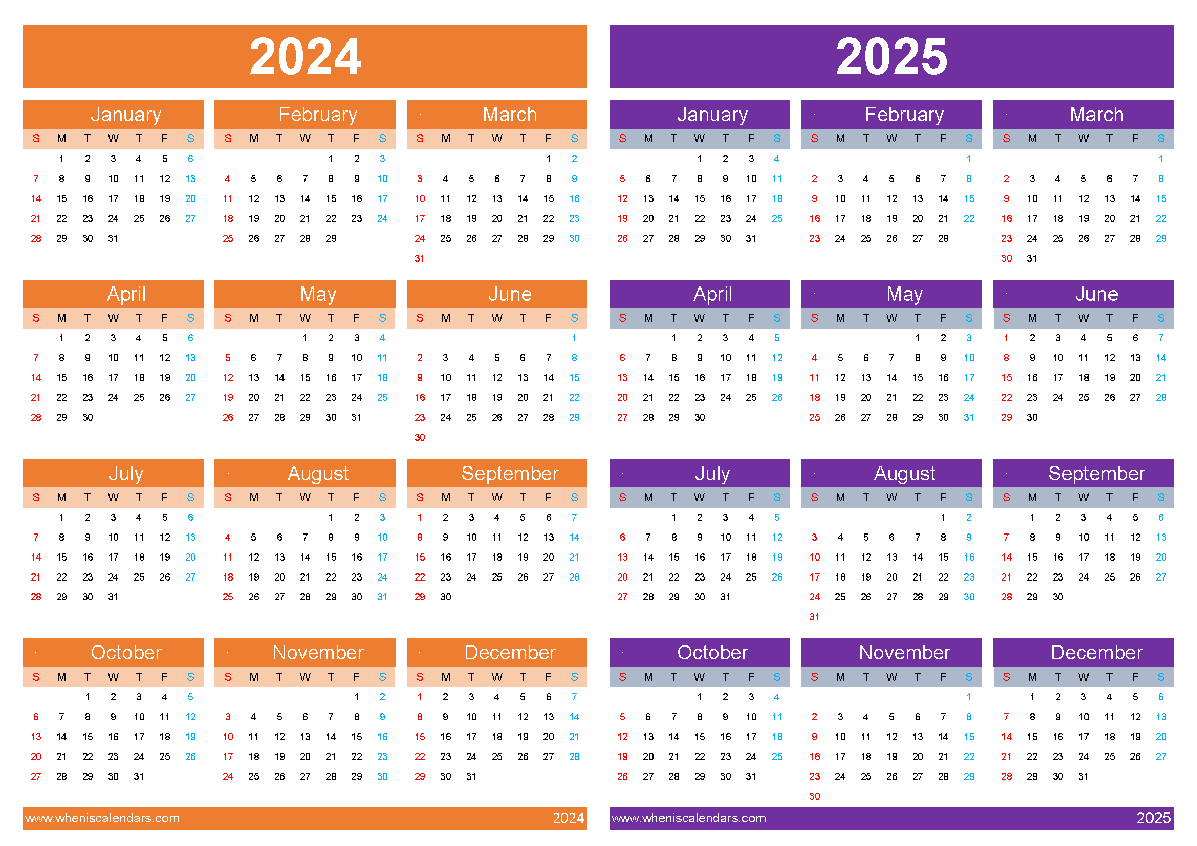 two year pocket calendar 2024 and 2025 45Y23