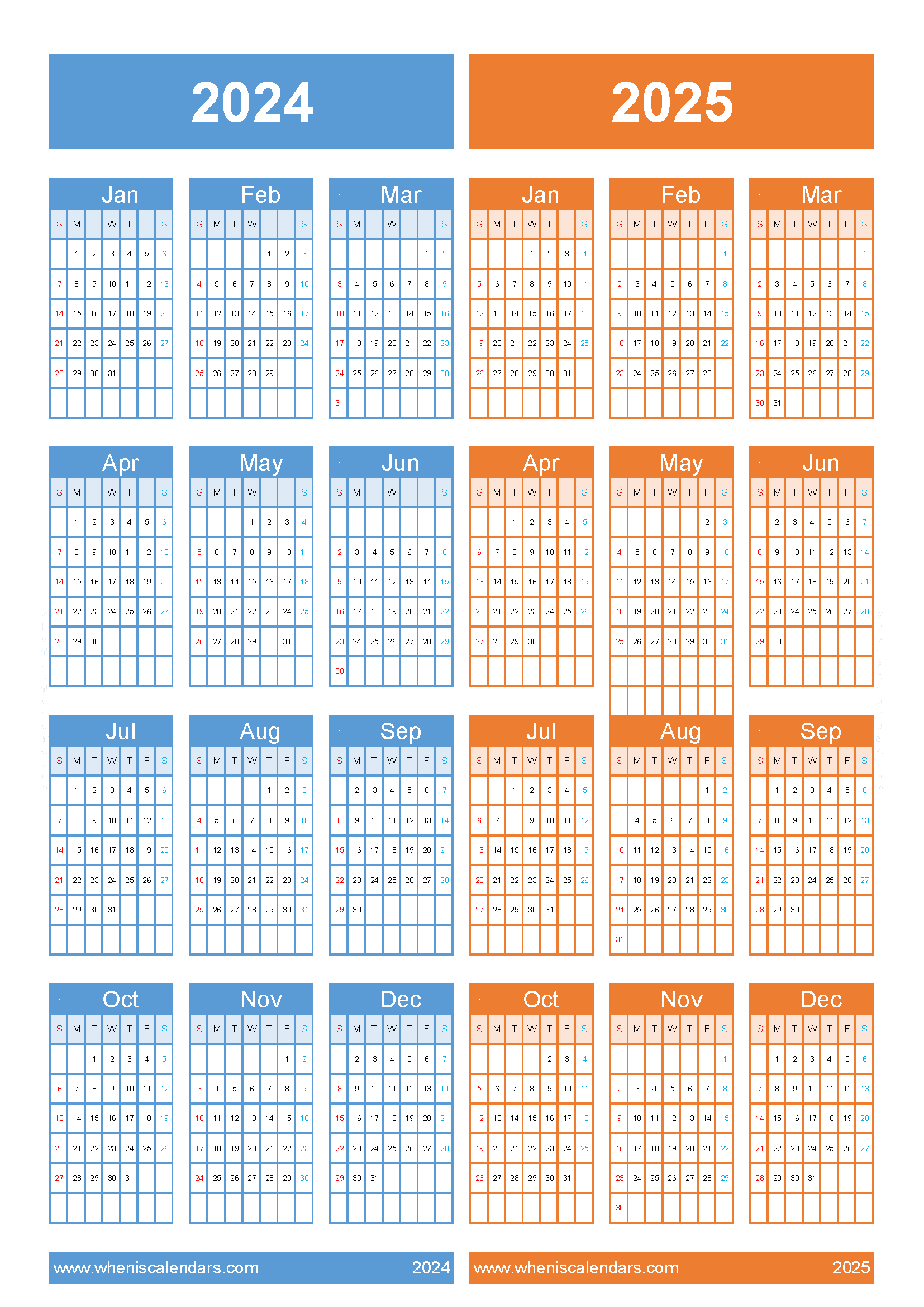 two year calendar 2024 and 2025 45Y25