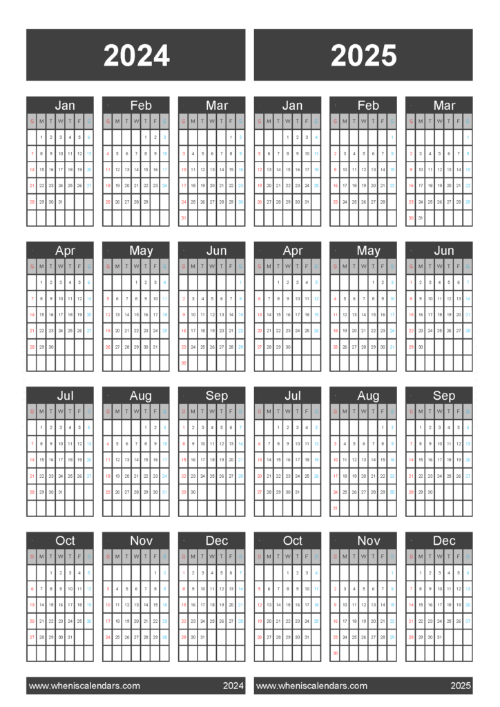 Download free 2024 2025 calendar printable A4 Vertical 45Y28