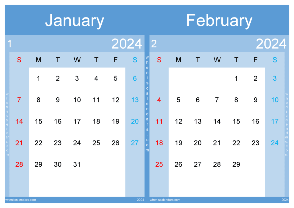 Download calendar of January and February 2024 A4 JF242038