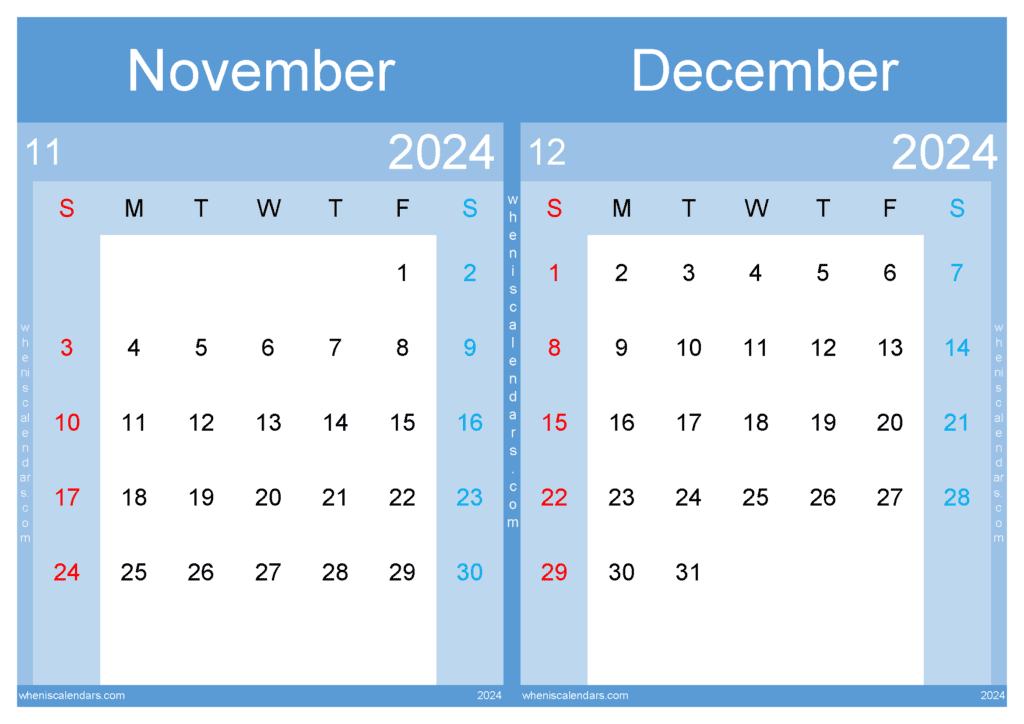 Download Calendar of November and December 2024 A4 ND438