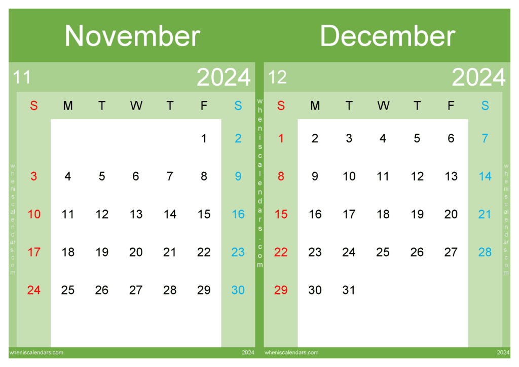 Download 2024 Nov Dec Calendar A4 ND443