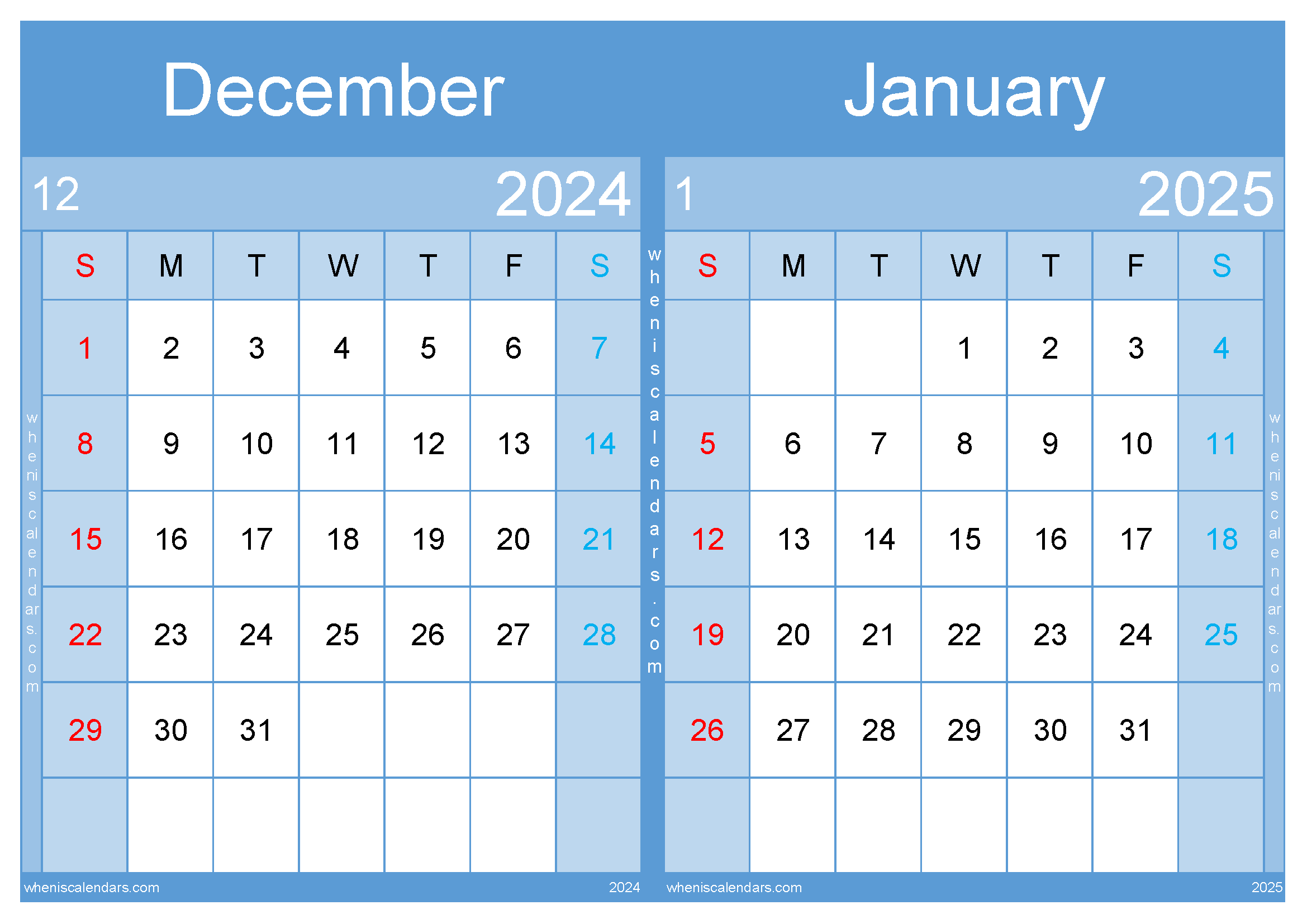 Download Calendar for December 2024 January 2025 A4 D4J537