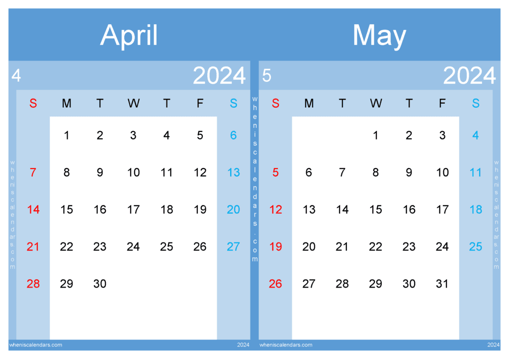 Download Calendar of April and May 2024 A4 AM438