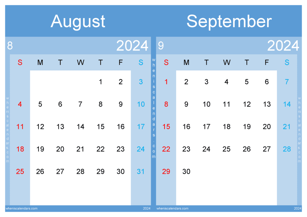Download Calendar of August and September 2024 A4 AS438