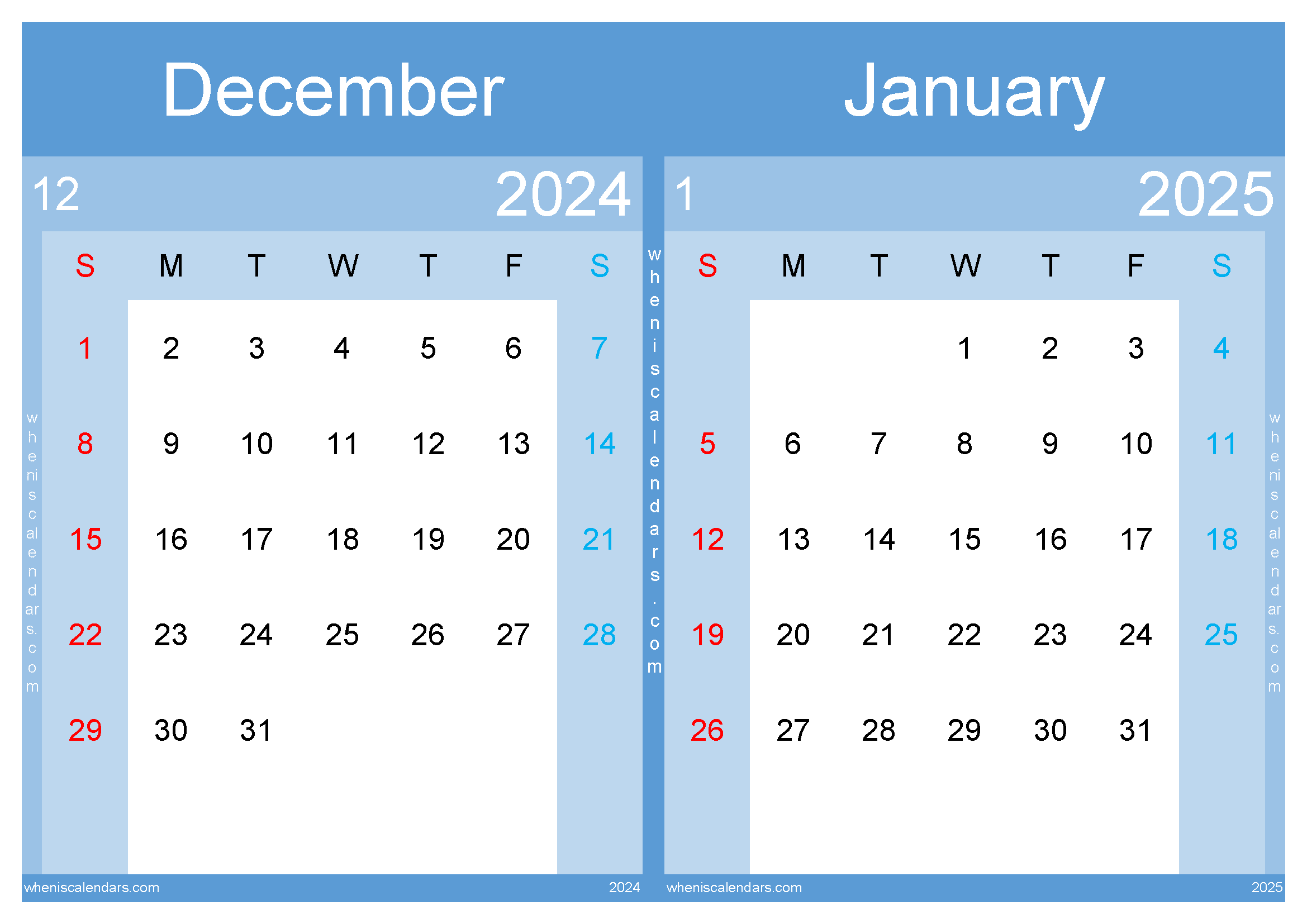 Download Calendar of December 2024 and January 2025 A4 D4J538