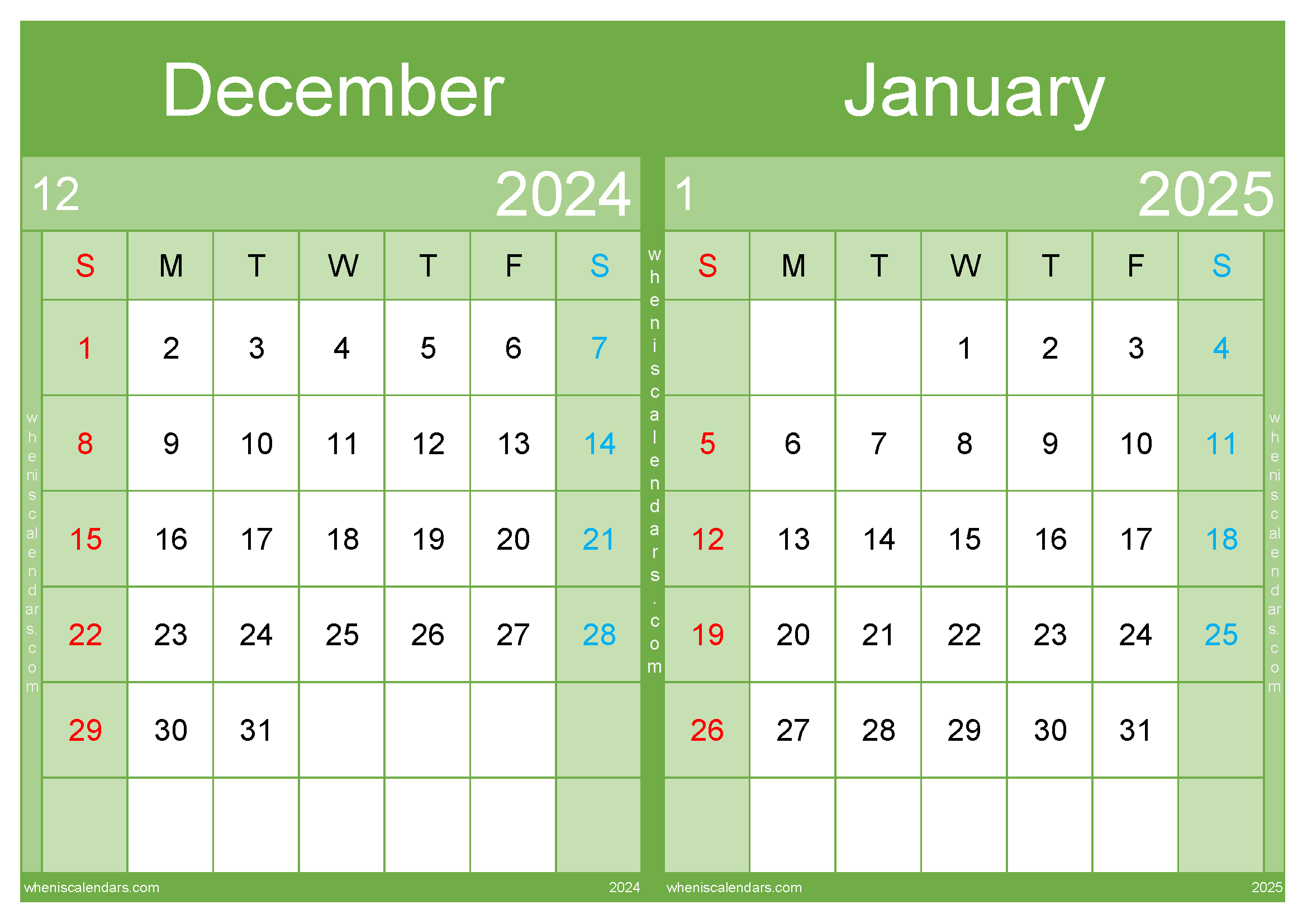 Download December 2024 January 2025 Calendar Free Printable A4 D4J542