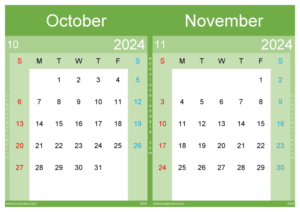 Download 2024 Oct Nov Calendar A4 ON443