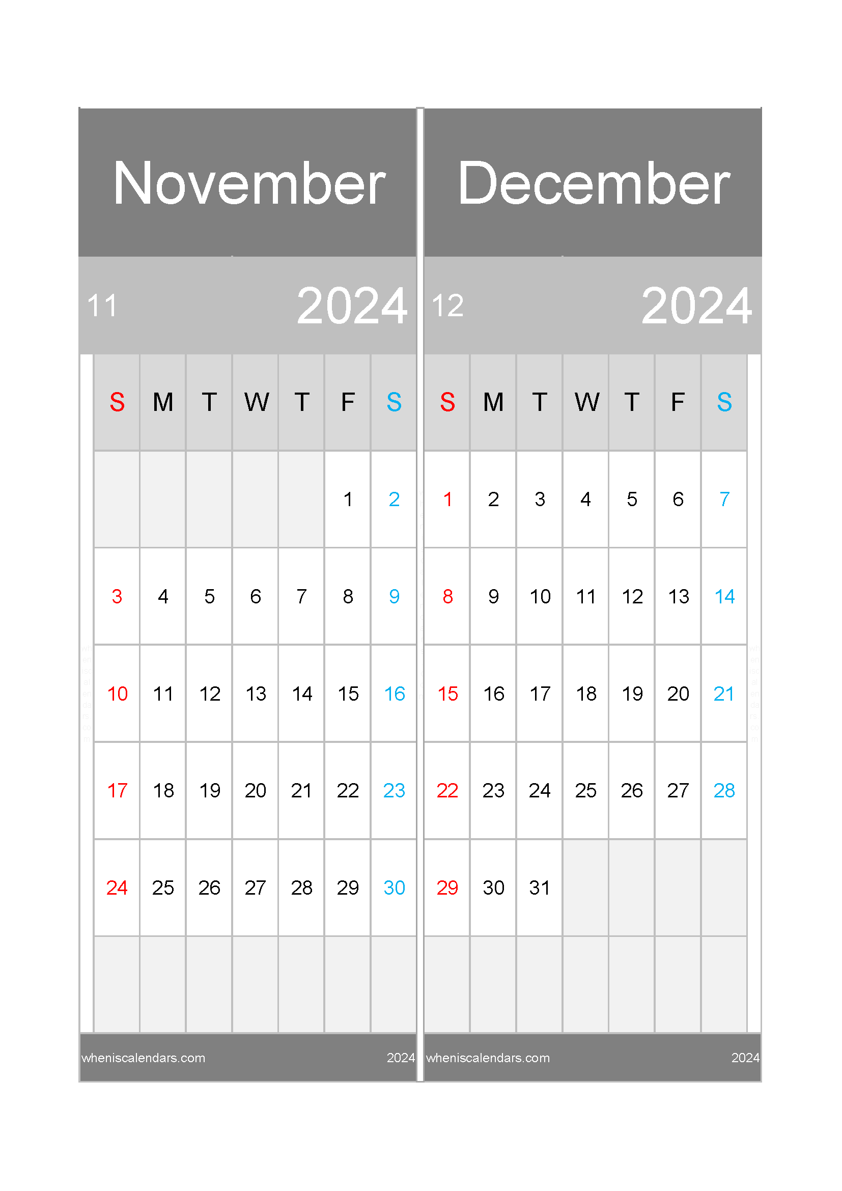 Download Calendar for November and December 2024 A4 ND419