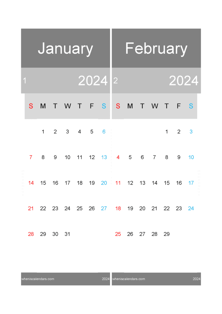 Download Jan and February calendar 2024 A4 JF242020