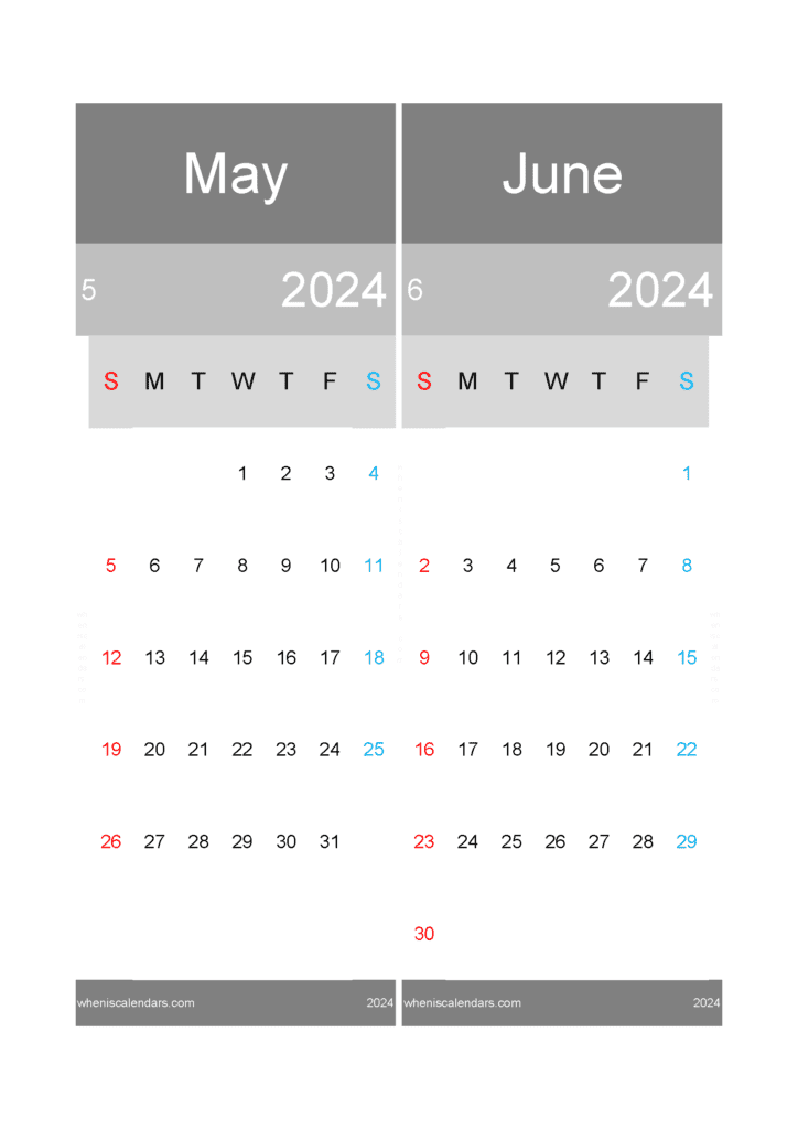 Download May and June Calendar 2024 A4 MJ420