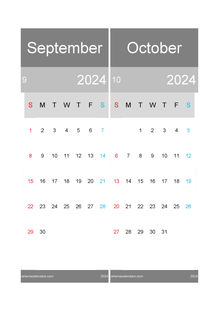 Download Sept and October Calendar 2024 A4 SO420
