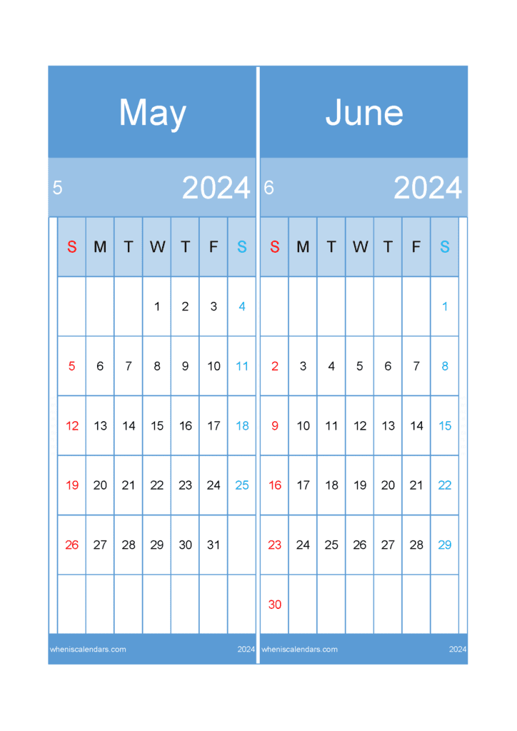 Download Calendar May and June 2024 A4 MJ421