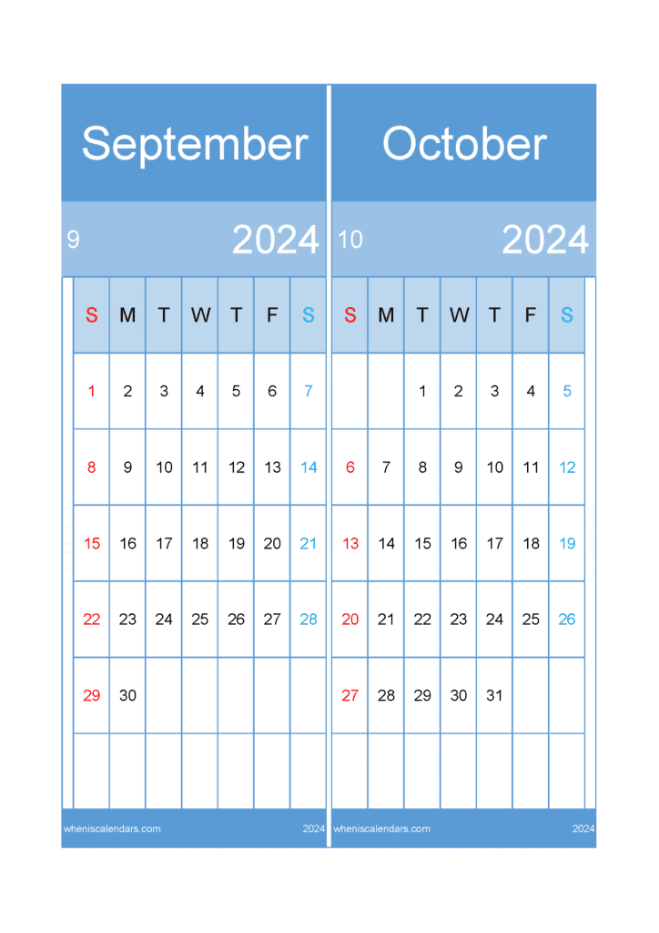 Download Calendar Sept and October 2024 A4 SO421
