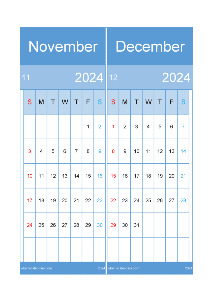 Download Calendar Nov and December 2024 A4 ND421
