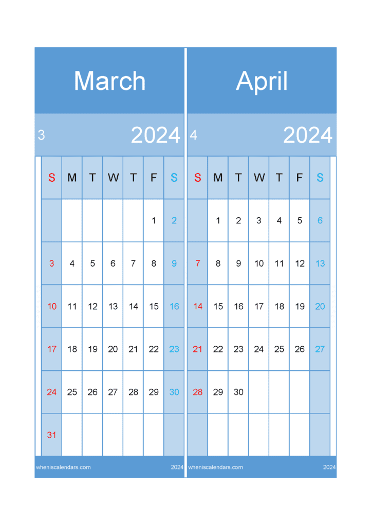 Download 2024 March April Calendar A4 MA422