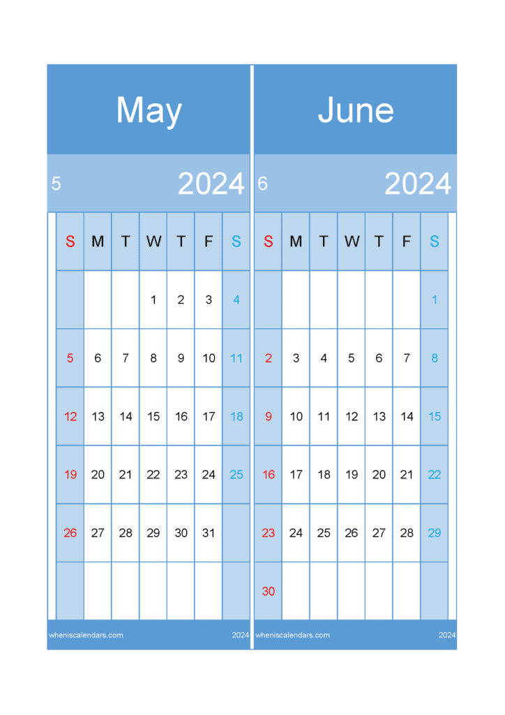 Download 2024 May June Calendar A4 MJ422