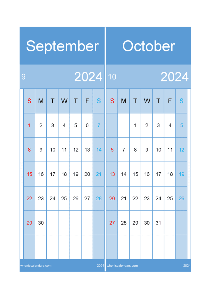 Download 2024 September October Calendar A4 SO422