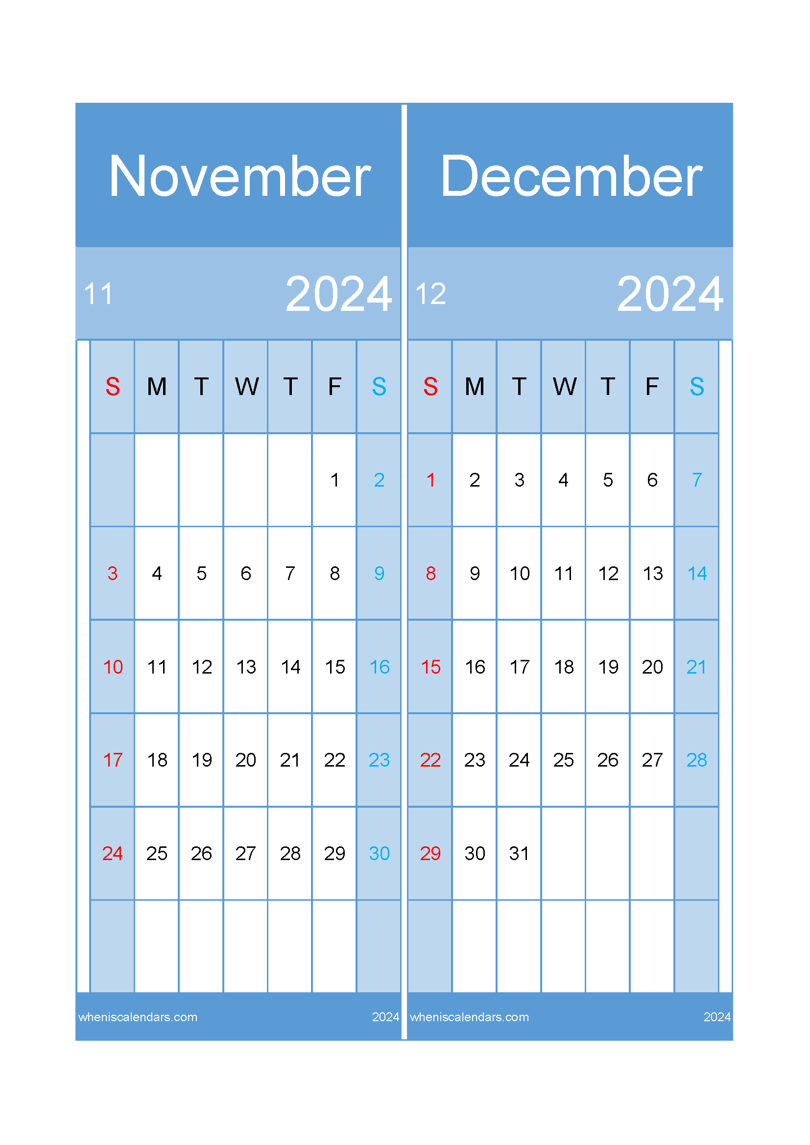 Download 2024 November December Calendar A4 ND422