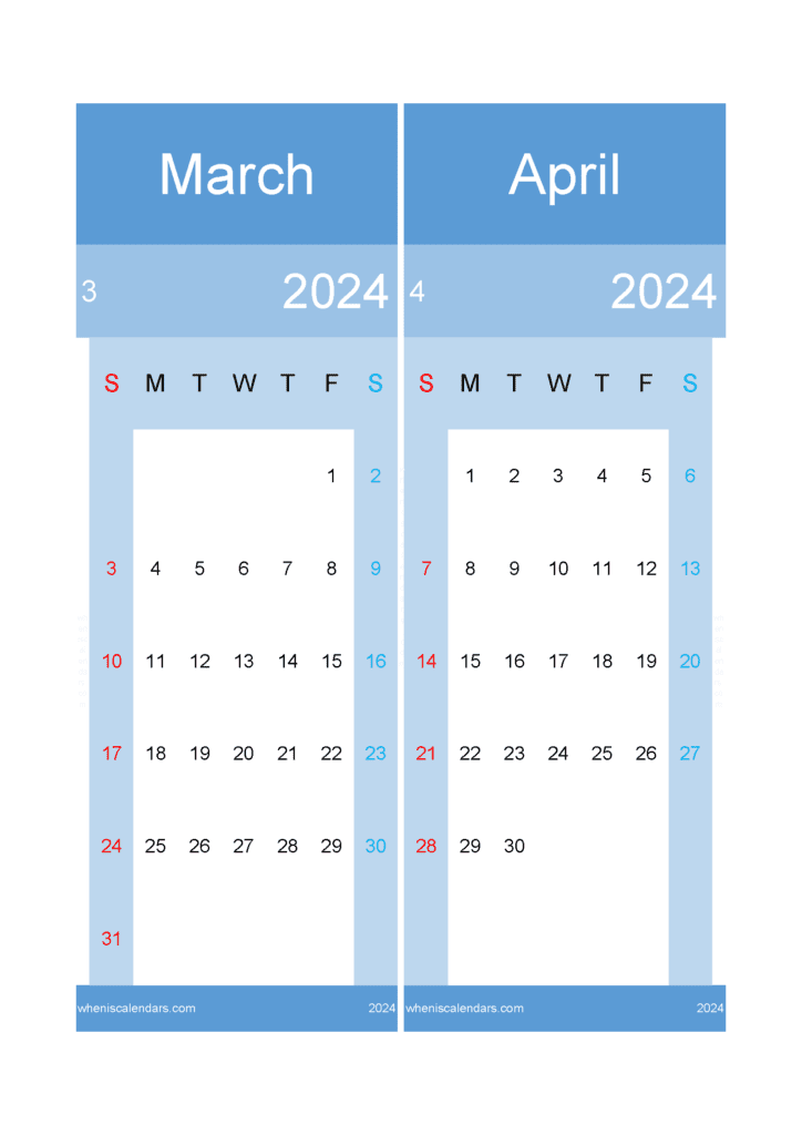 Download 2024 Calendar March April A4 MA423