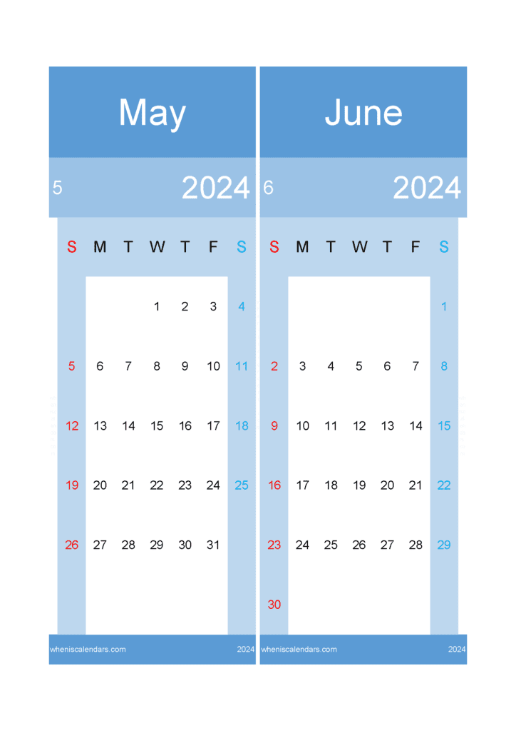Download 2024 Calendar May June A4 MJ423
