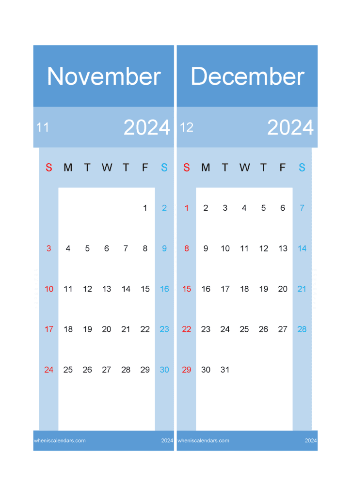 Download 2024 Calendar November December A4 ND423