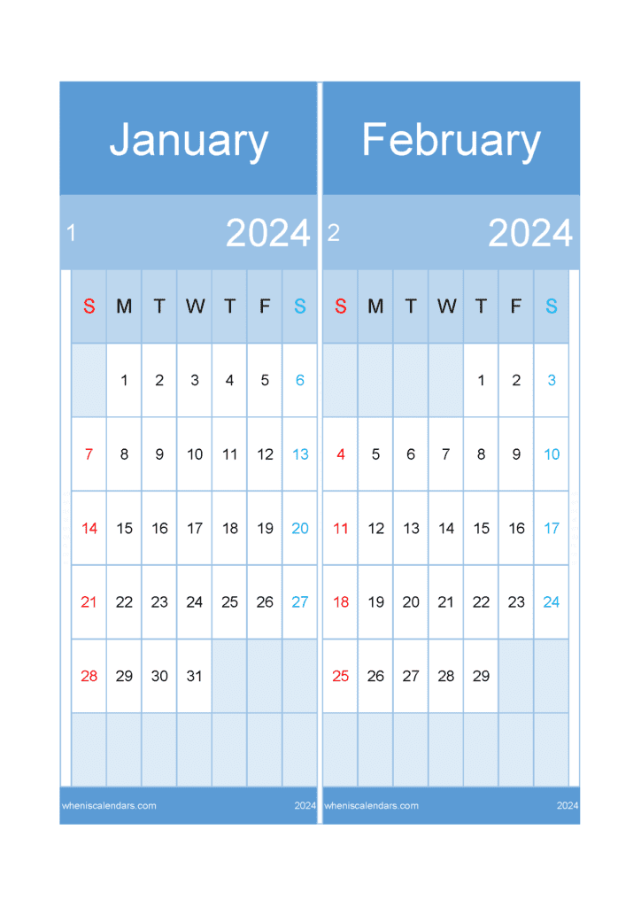 Download January to February 2024 calendar A4 JF242024