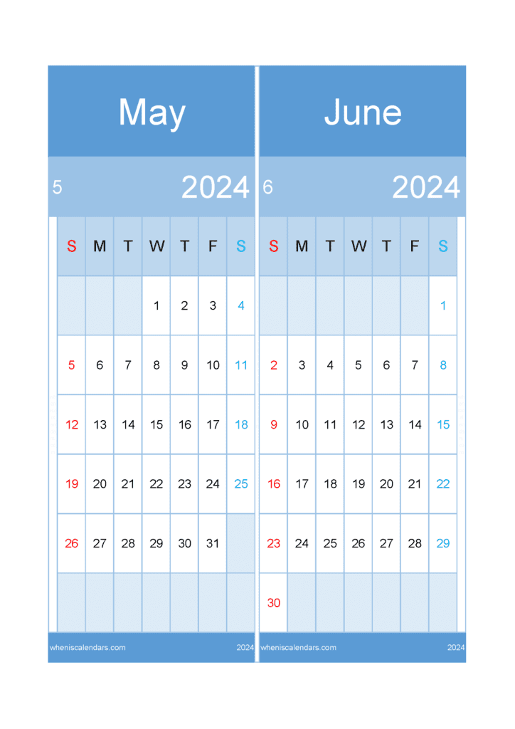 Download May to June 2024 Calendar A4 MJ424