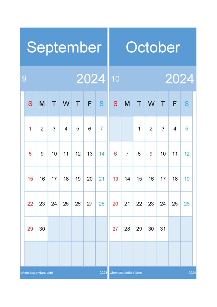 Download September to October 2024 Calendar A4 SO424