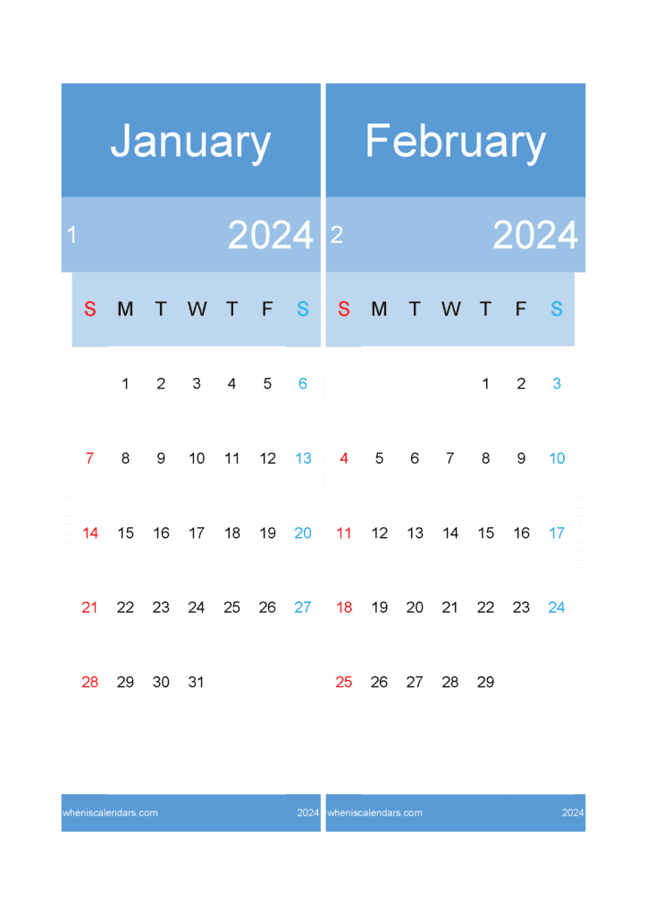 Download January to February calendar 2024 A4 JF242025