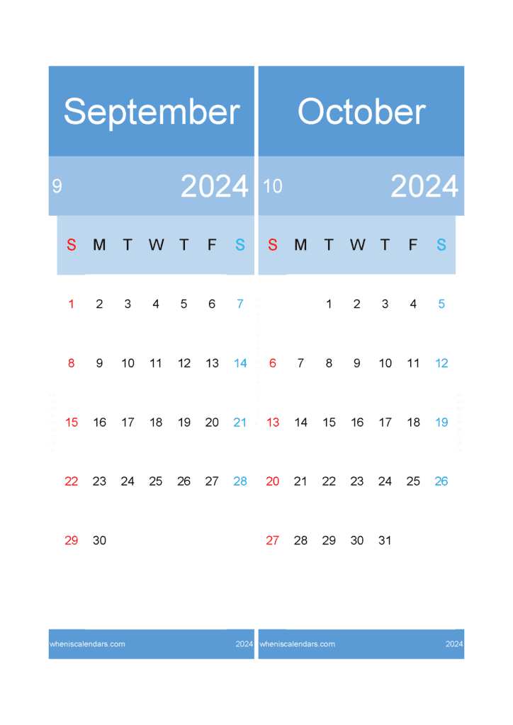 Download September to October Calendar 2024 A4 SO425