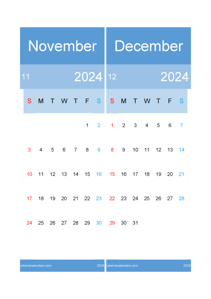 Download November to December Calendar 2024 A4 ND425