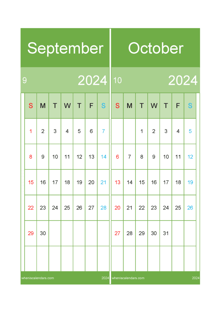 Download Sept and October Calendar 2024 A4 SO426