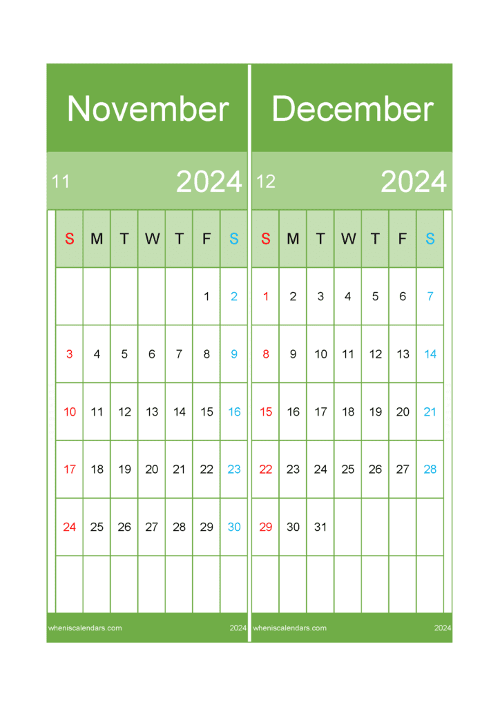 Download Nov and December Calendar 2024 A4 ND426