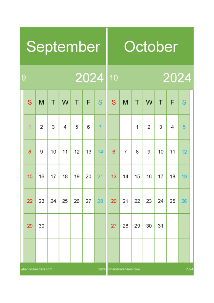 Download free September October 2024 Calendar printable