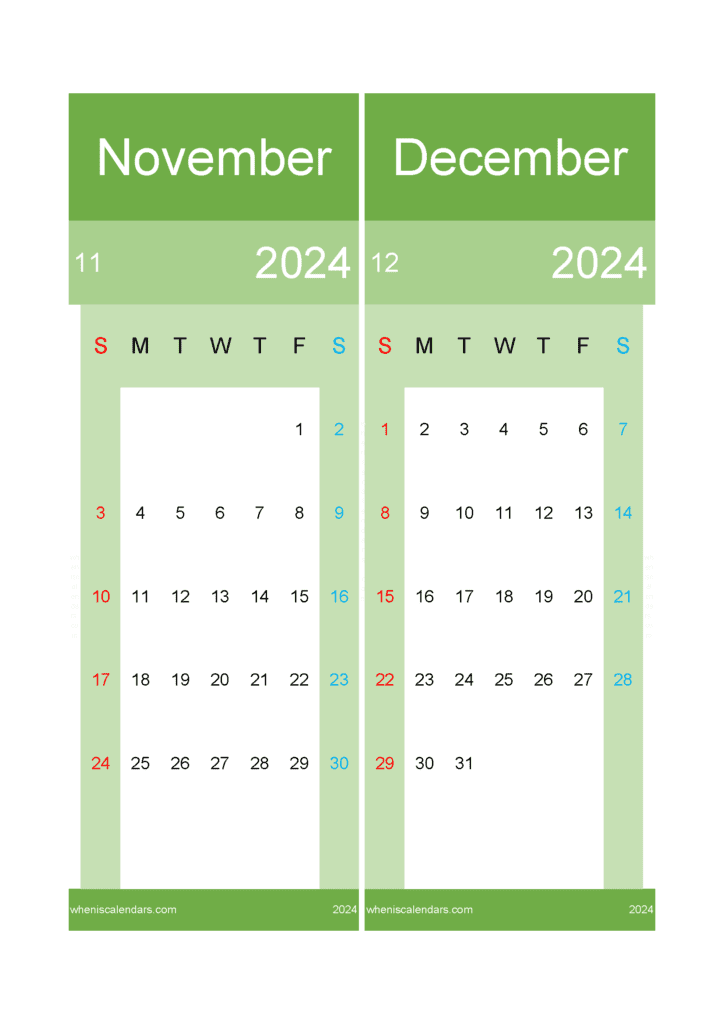 Download Calendar 2024 Nov December A4 ND428