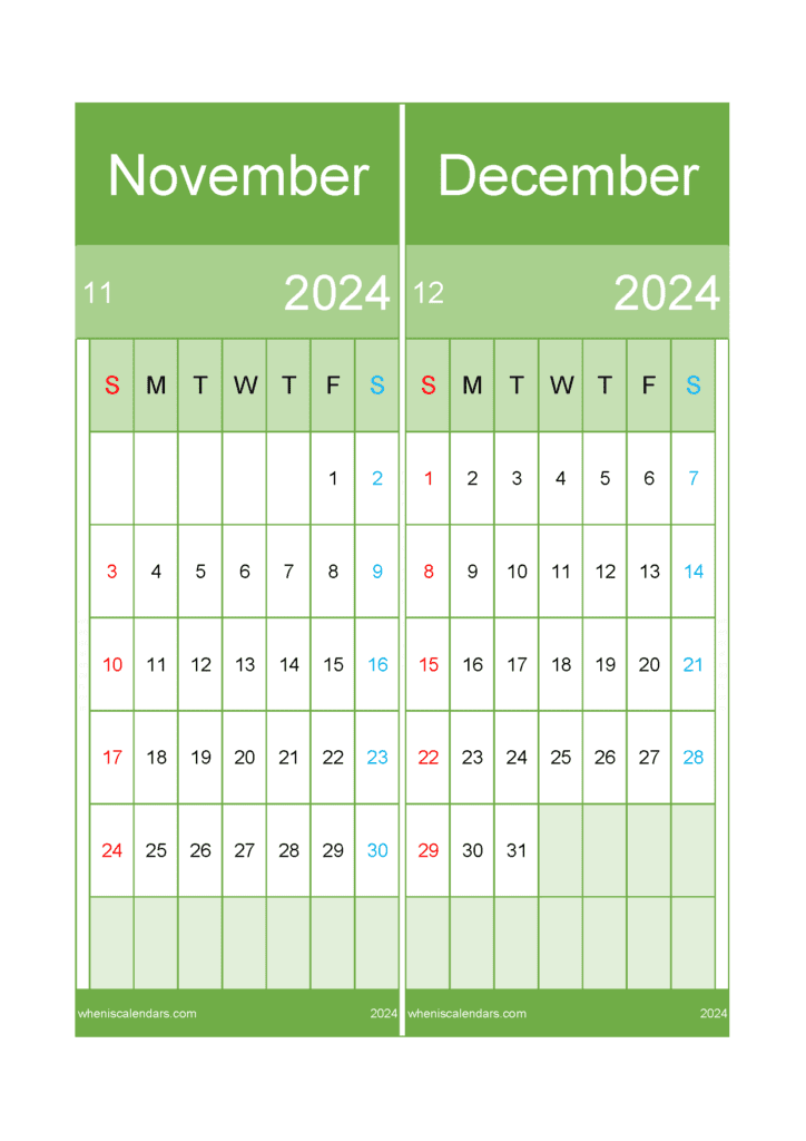 Download Nov Dec 2024 Calendar A4 ND429