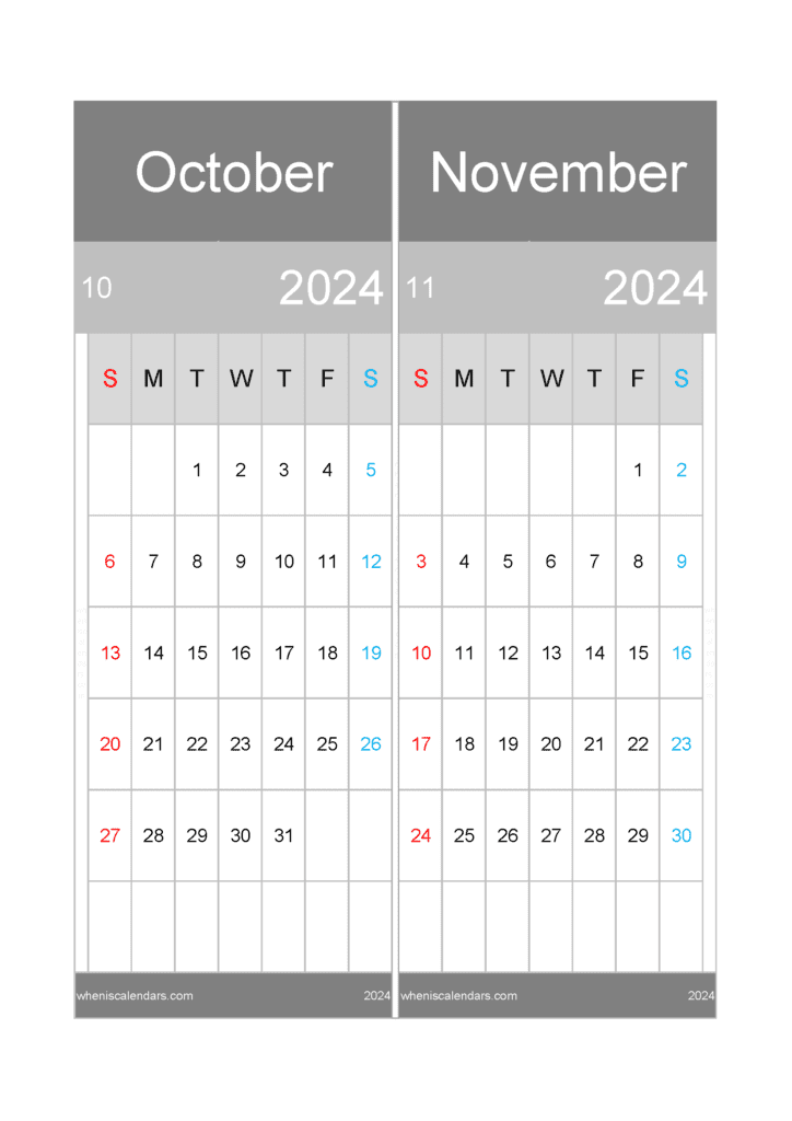 Download Printable Calendar Oct Nov 2024 A4 ON445