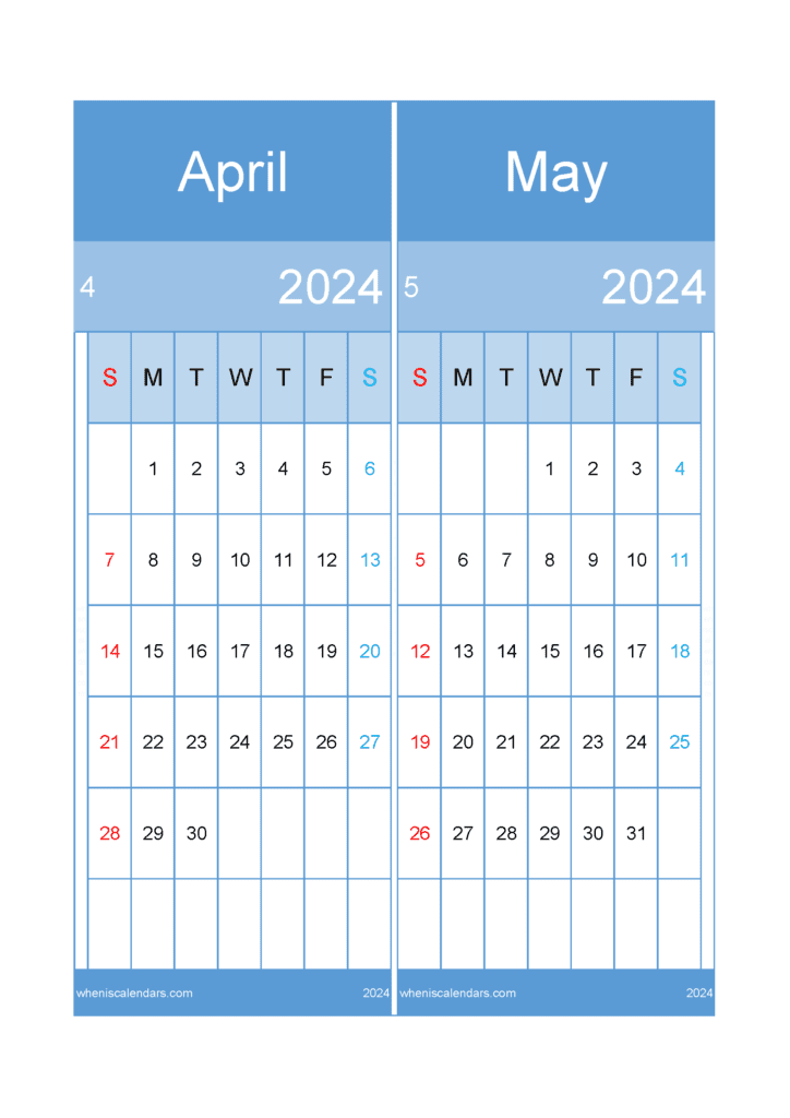 Download Calendar Apr and May 2024 A4 AM421