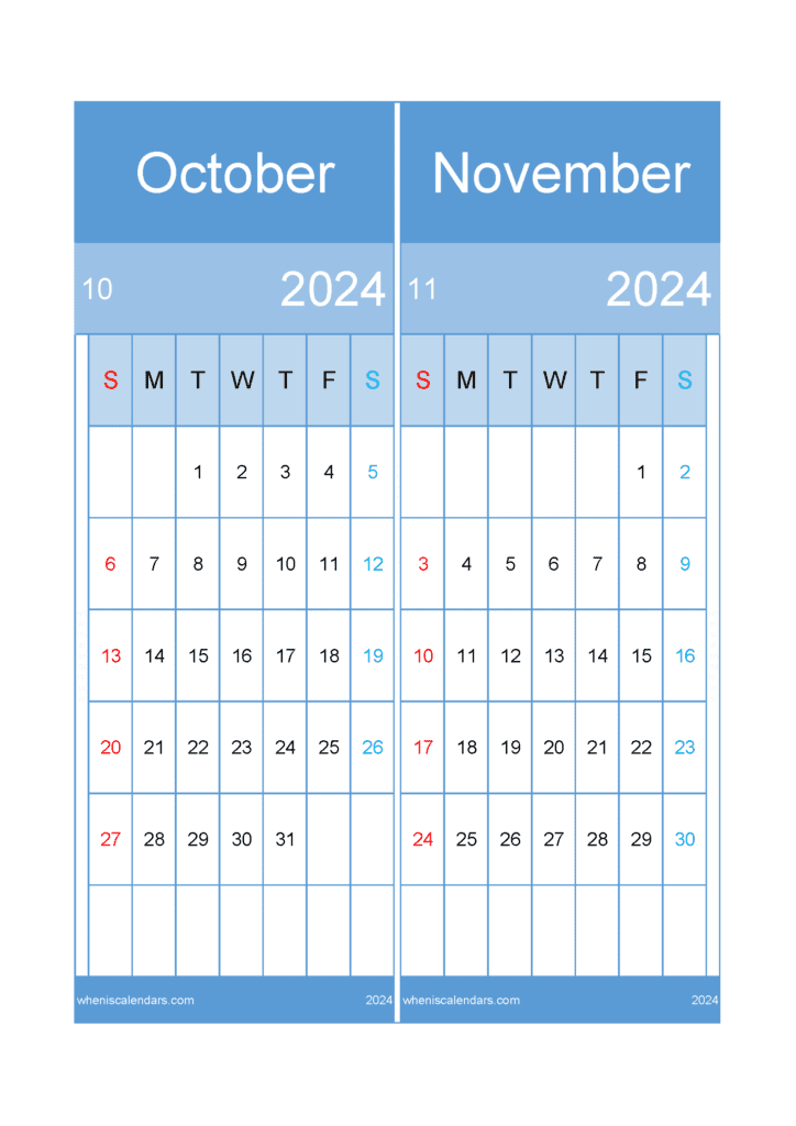 Download Calendar Oct and November 2024 A4 ON421