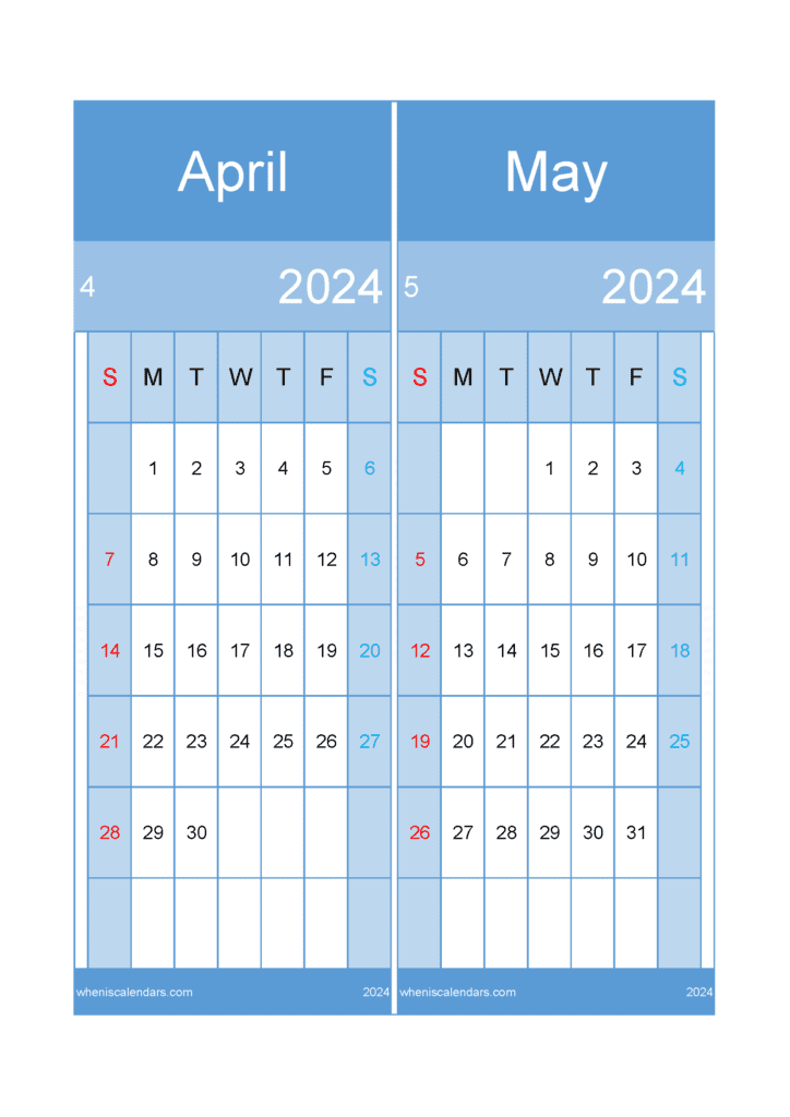 Download 2024 April May Calendar A4 AM422