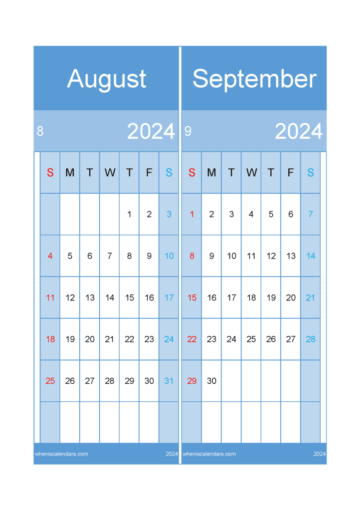 Download 2024 August September Calendar A4 AS422